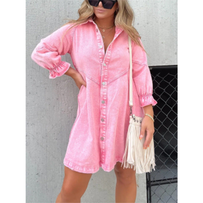 Shirt Denim Lantern Sleeve Loose Dress Skirts