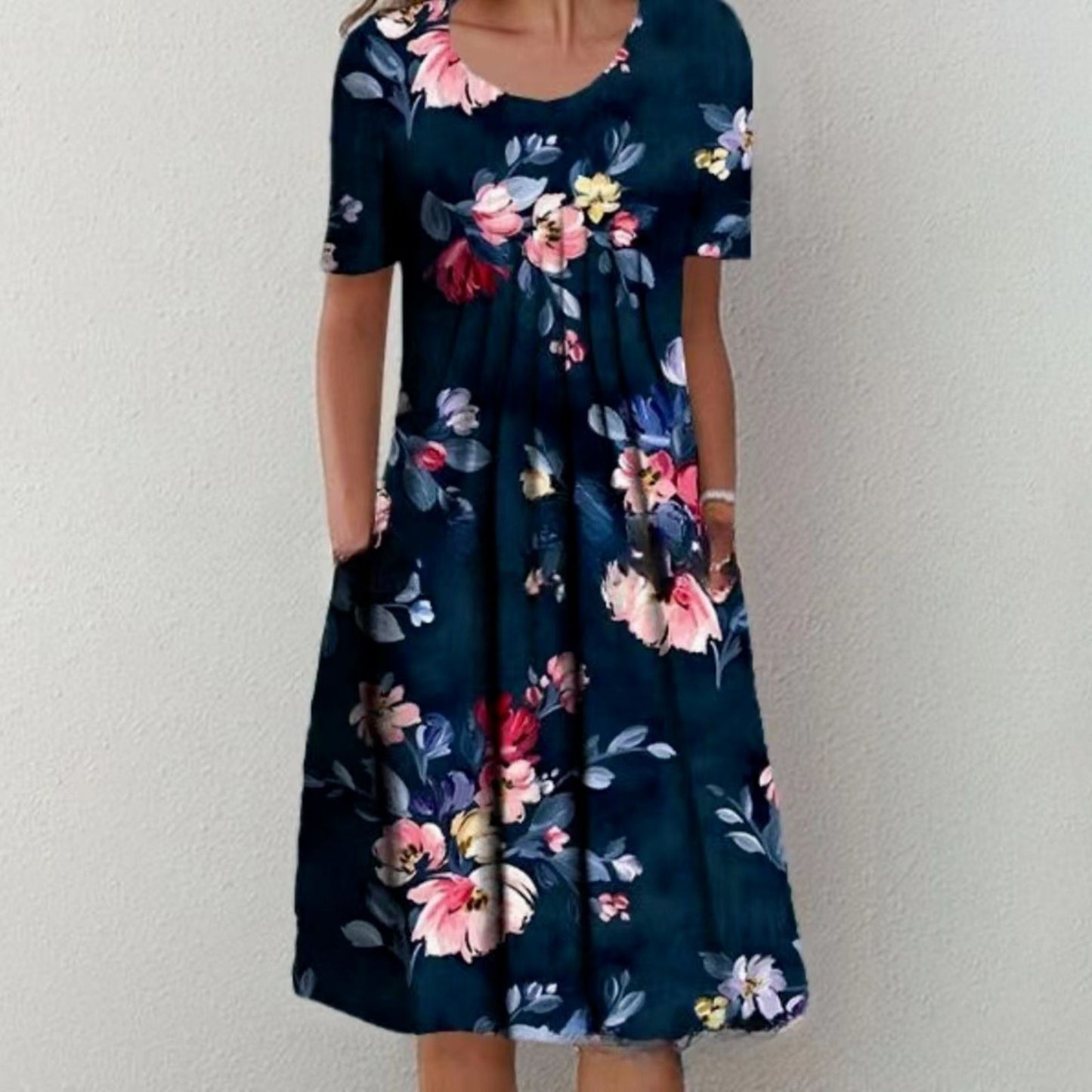 Women's Fashion Print Round Neck Sleeve Dress Dresses