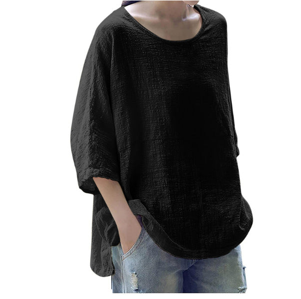 Women's Length Sleeve Pullover Loose Round Neck Blouses