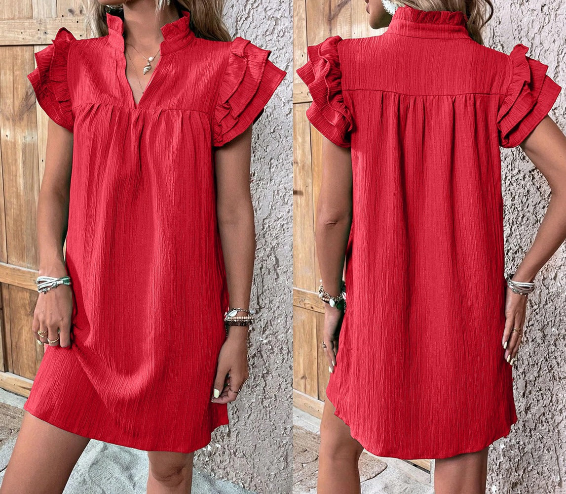 Women's Summer Fashion Versatile Ruffle Sleeve Pullover Dresses
