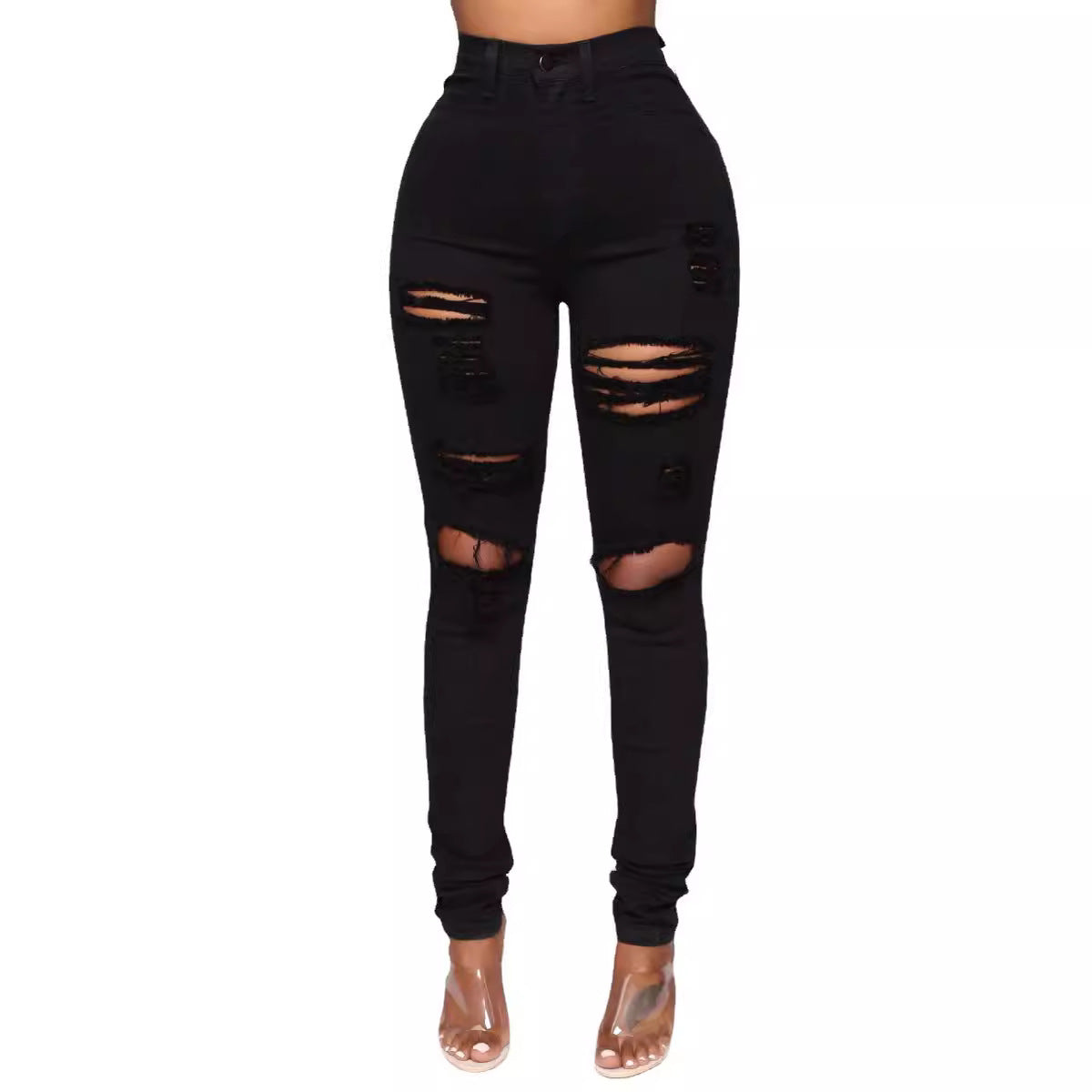 Women's Black White Stretch Ripped For Skinny Jeans