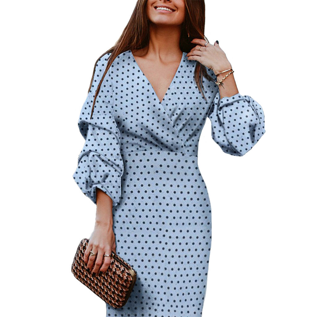 Women's Polka Dot Floral Print Mid-length Sleeves Dress