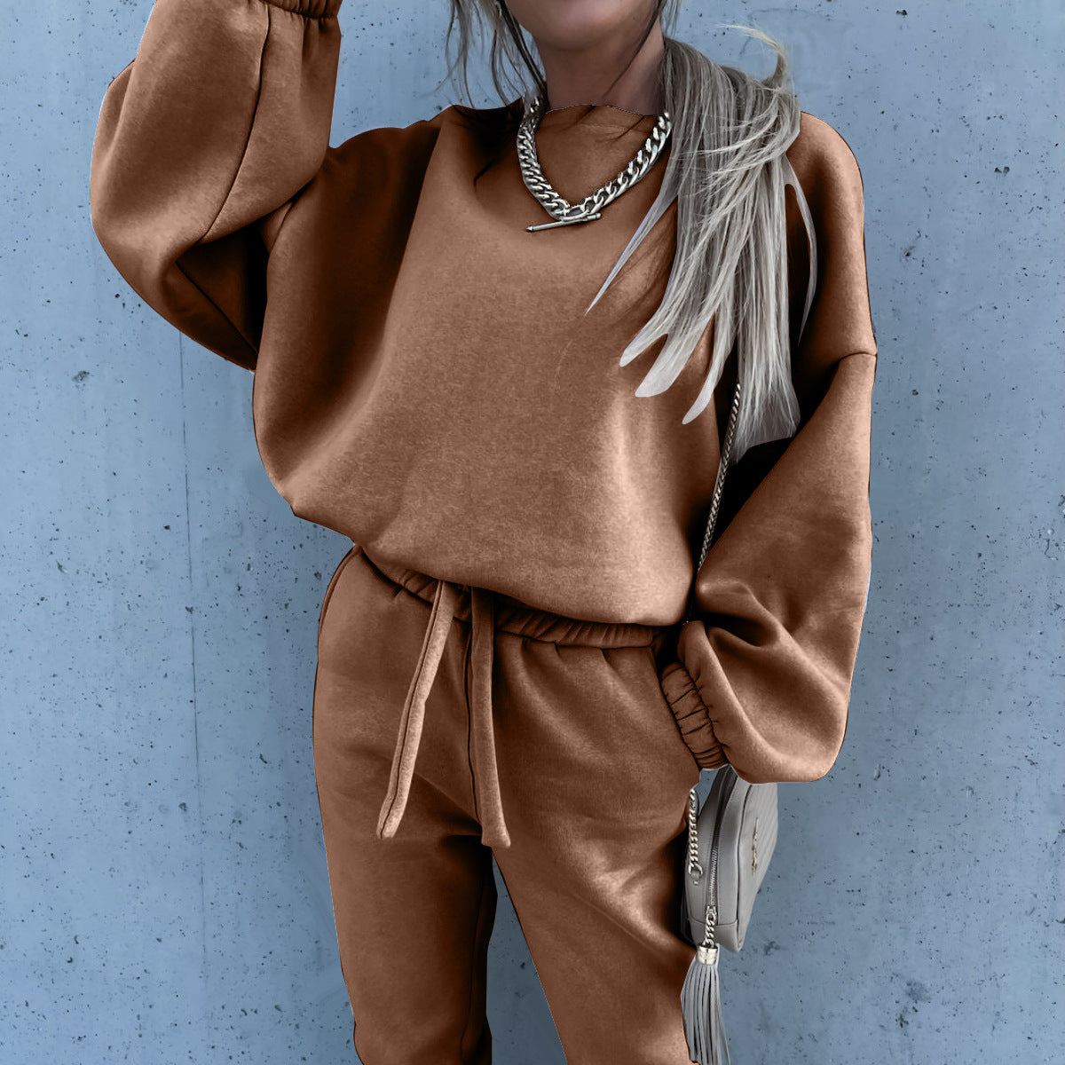 Fashion Solid Color Hoodie Casual Two-piece Suits