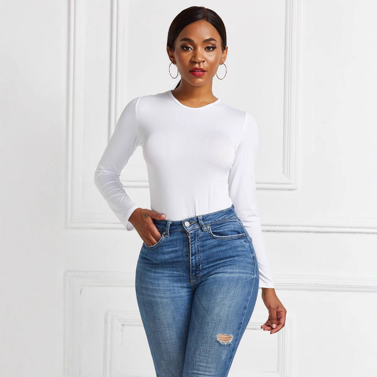 Women's Sexy Long Sleeve Nightclub Solid Backing Dresses
