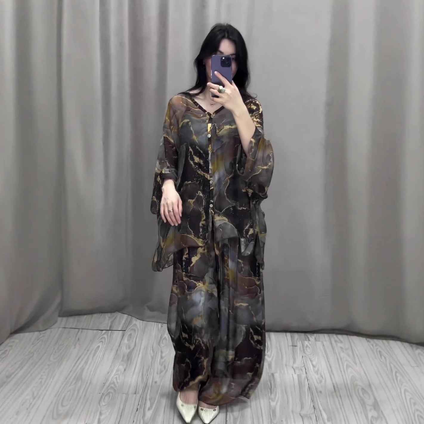 Women's Spring Fashion Printed Shirt Wide Leg Suits
