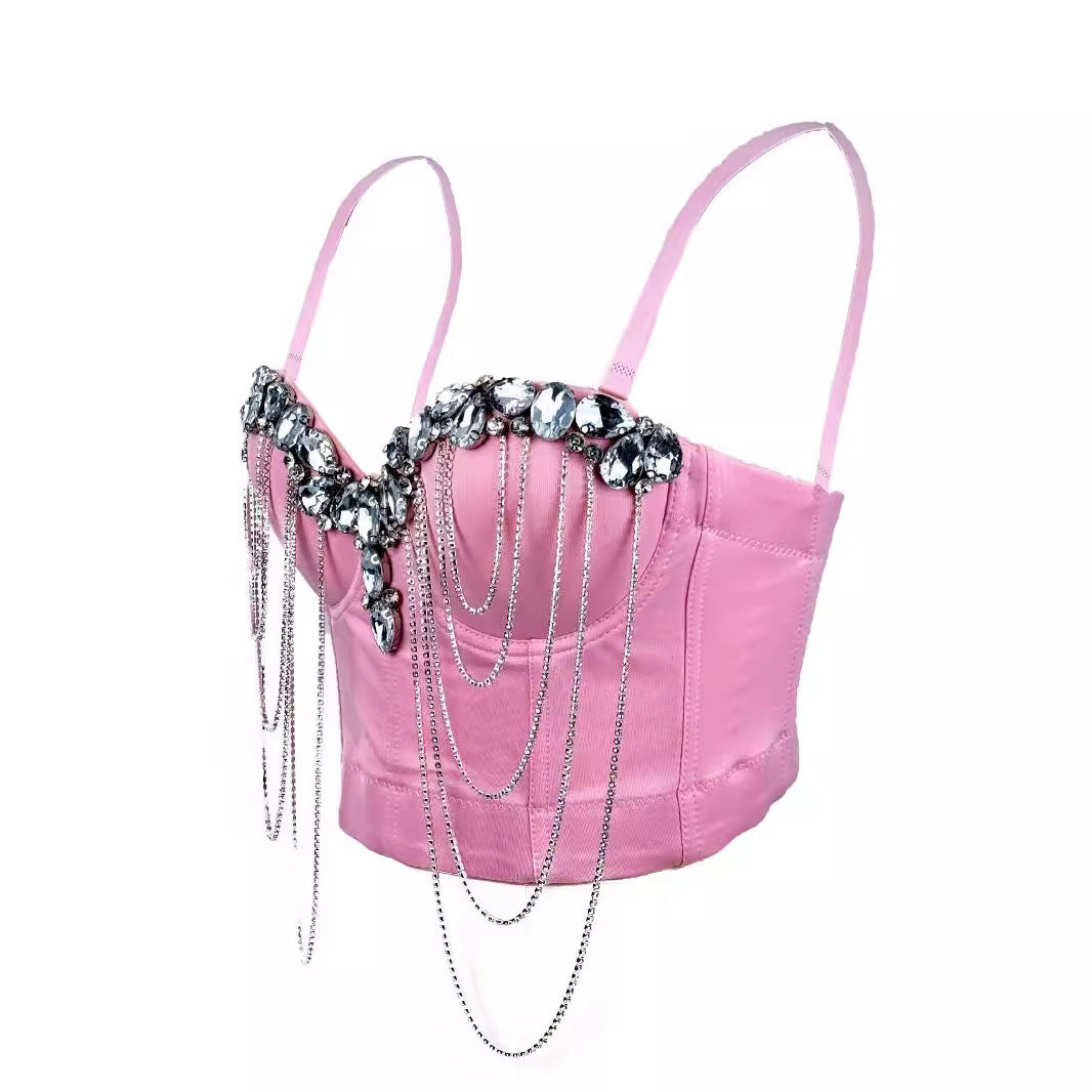 White Chain Diamond Sexy Bra Design Sense Tops