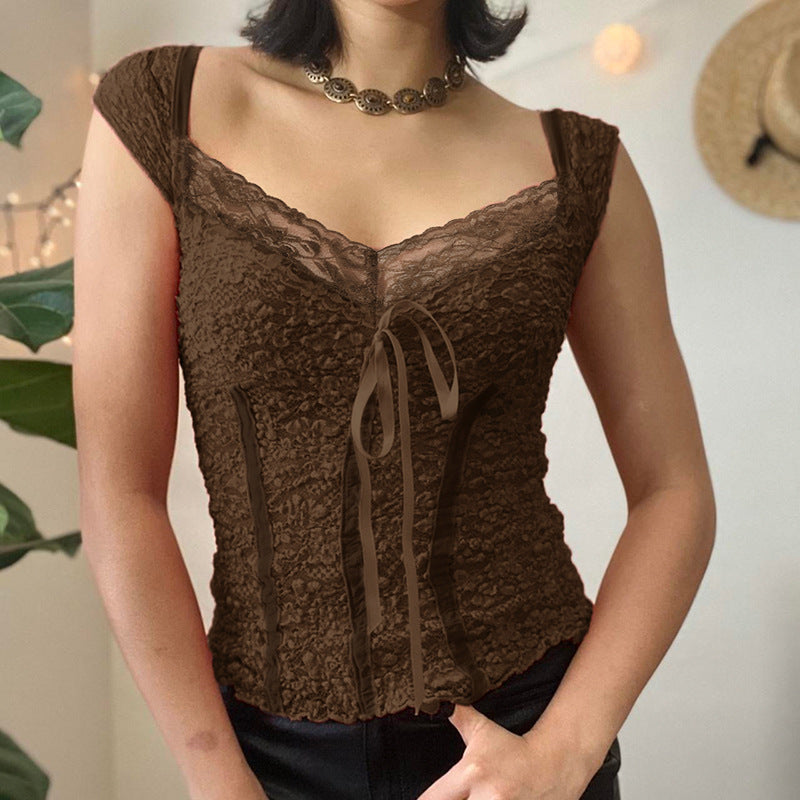 Ear Stitching Tied Niche Hot Puff Blouses