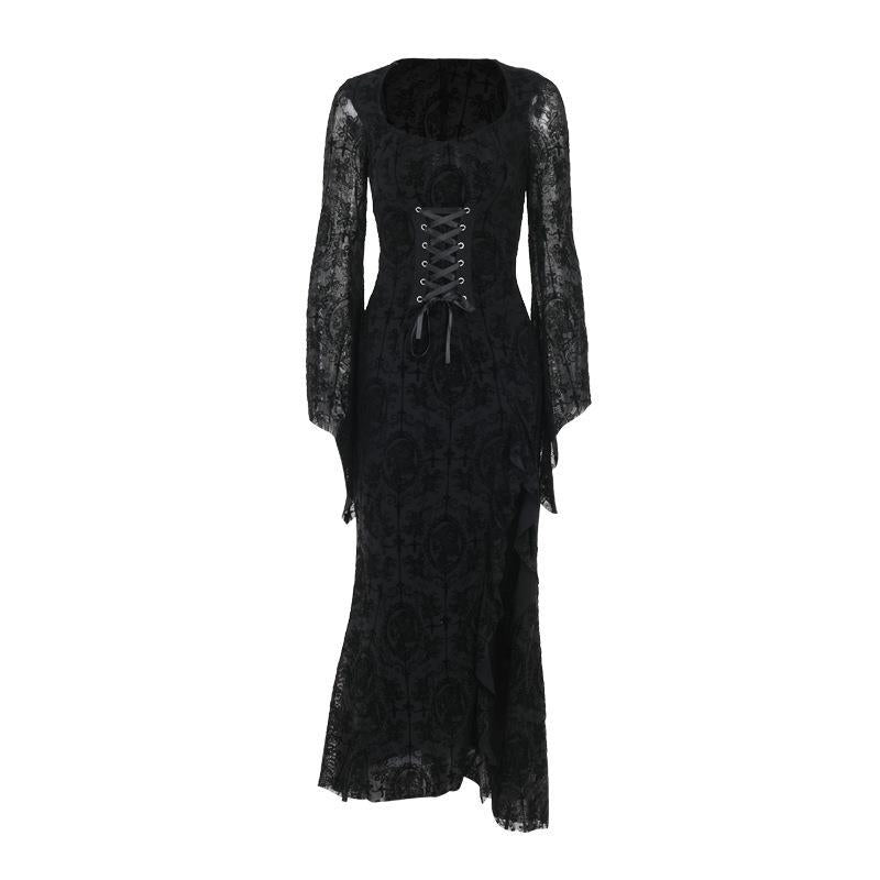 Elegant Sexy Cross Flocking Long-sleeved Dress Dresses