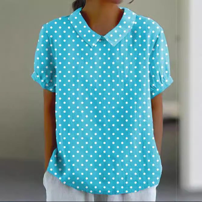 Women's Summer Loose Print Crew Neck Casual Blouses