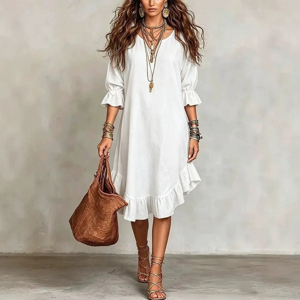 Women's Woven Fabric Elegant Half Sleeves Ruffled Dress