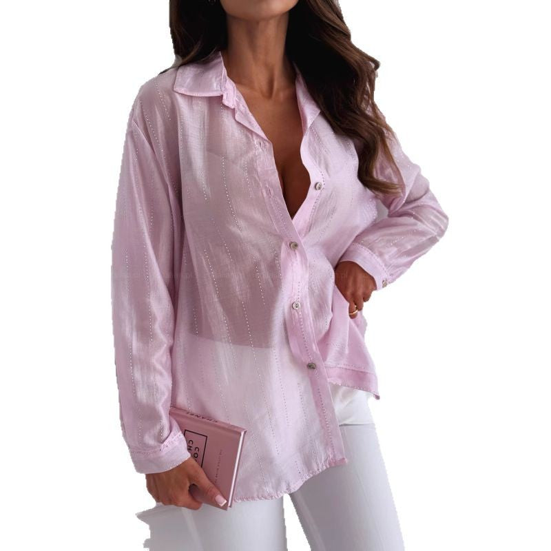 Women's Summer Solid Color Simple Fashion Rhinestone Blouses