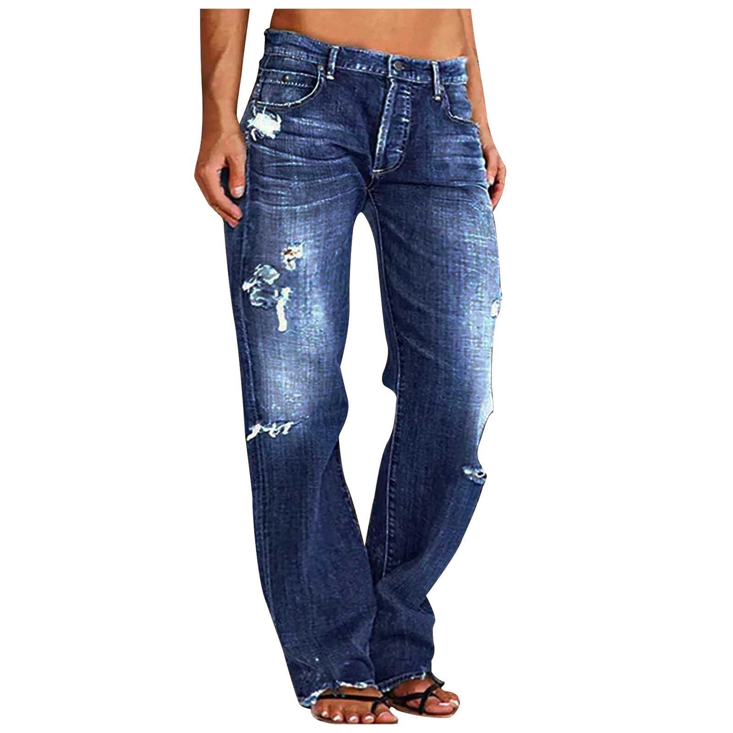 Women's Denim Trousers Trendy Distressed Ripped Leisure Pants