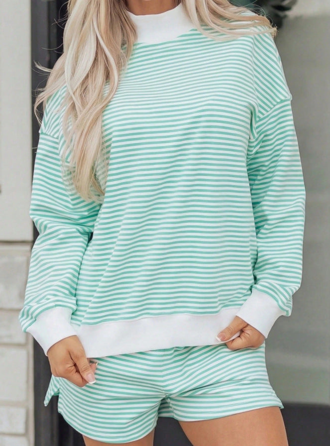 Women's Autumn Striped Loose Oversized Collar Cotton Fashion Casual Suit