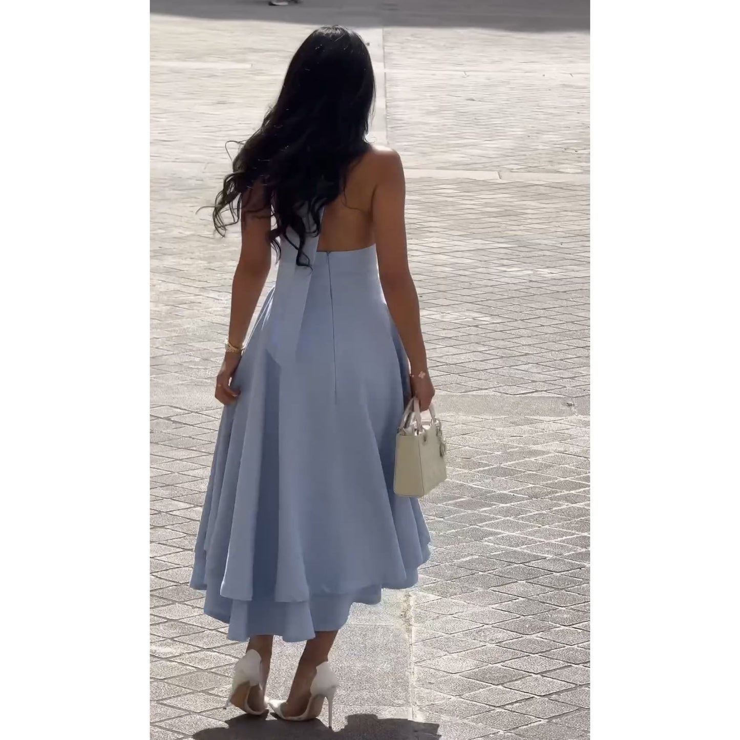 Women's Sexy Fashion Backless Pure Color Ruffles Dresses
