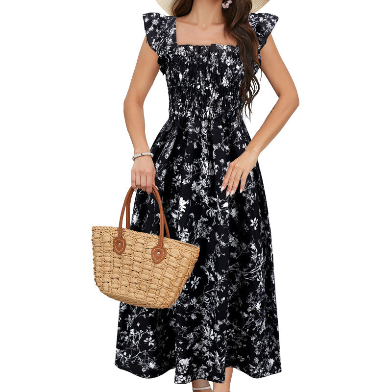 Sleeve Printed Dress Casual Waist Tight Dresses