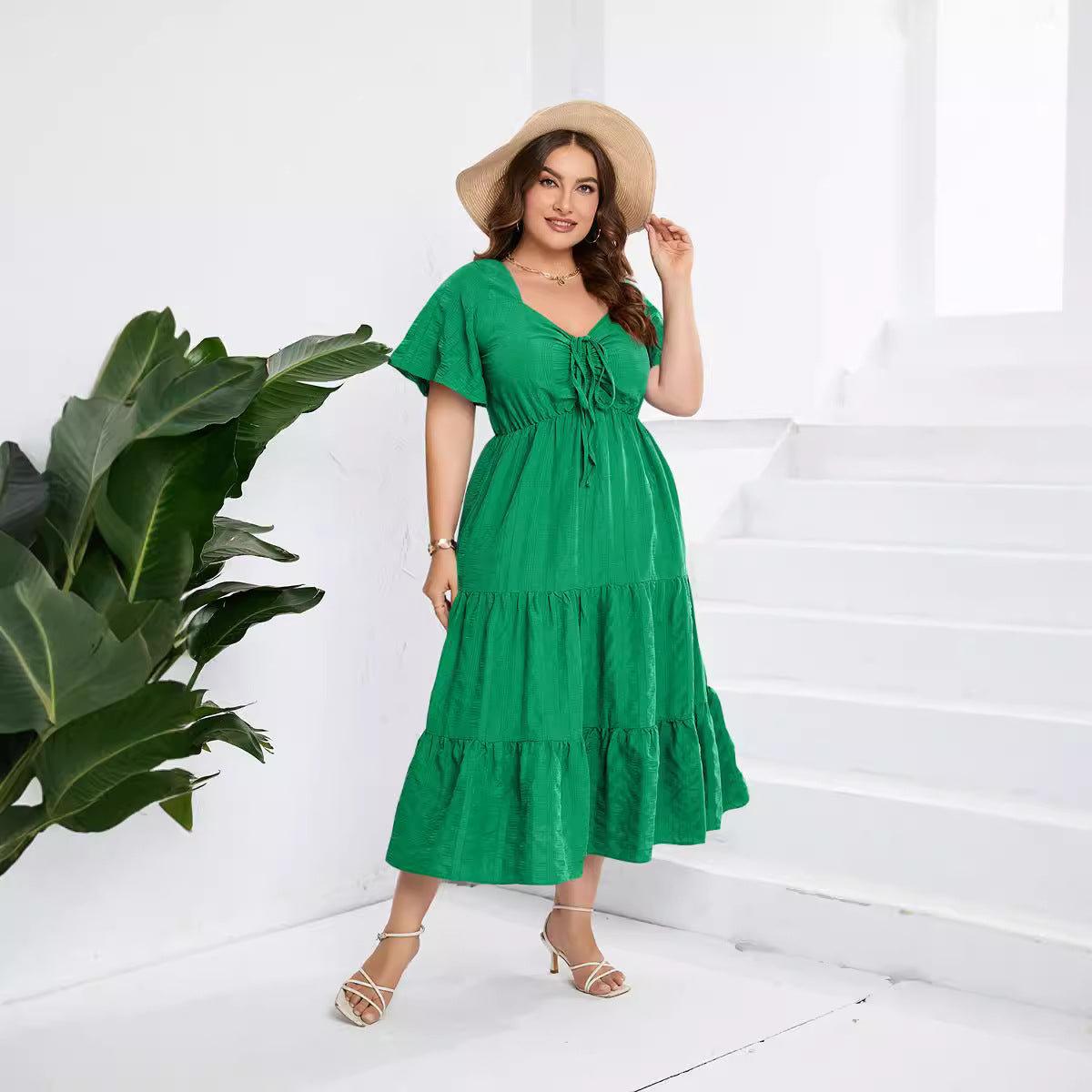 Casual High Waist Dress Long Sleeve Plus Size