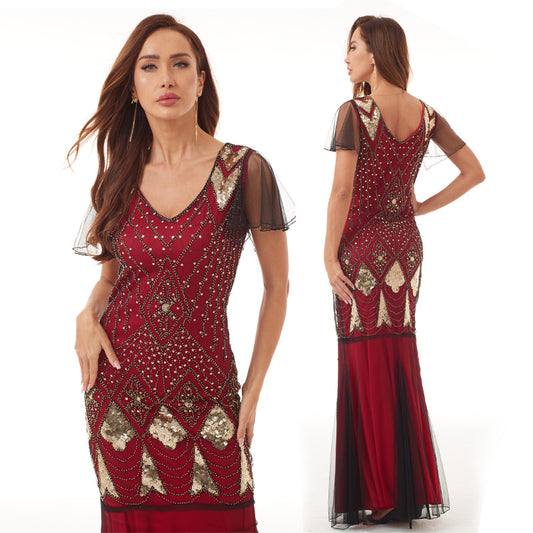 Women's Retro Sequined Dress Banquet Light Luxury Evening Dresses
