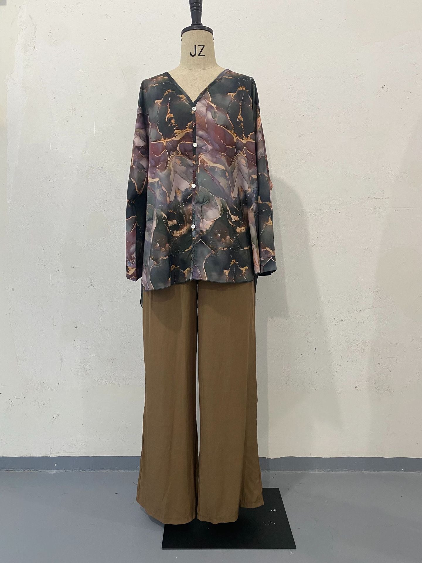 Women's Spring Fashion Printed Shirt Wide Leg Suits