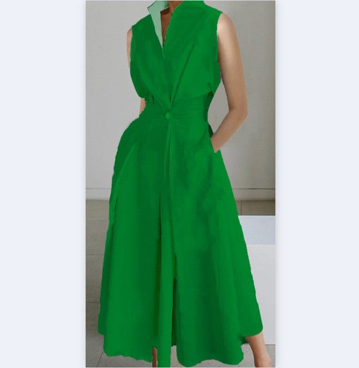 Women's Summer Commuting Fashion Solid Color Button Dresses