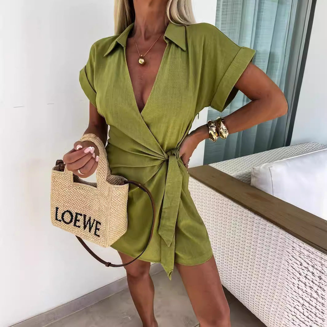 Women's Fashion Wear Casual Solid Color Classic Turn-down Jumpsuits