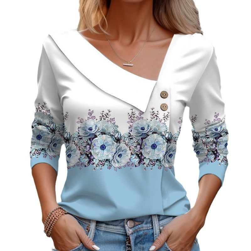 Women's Source T-shirt Long Sleeve Diagonal Collar Blouses