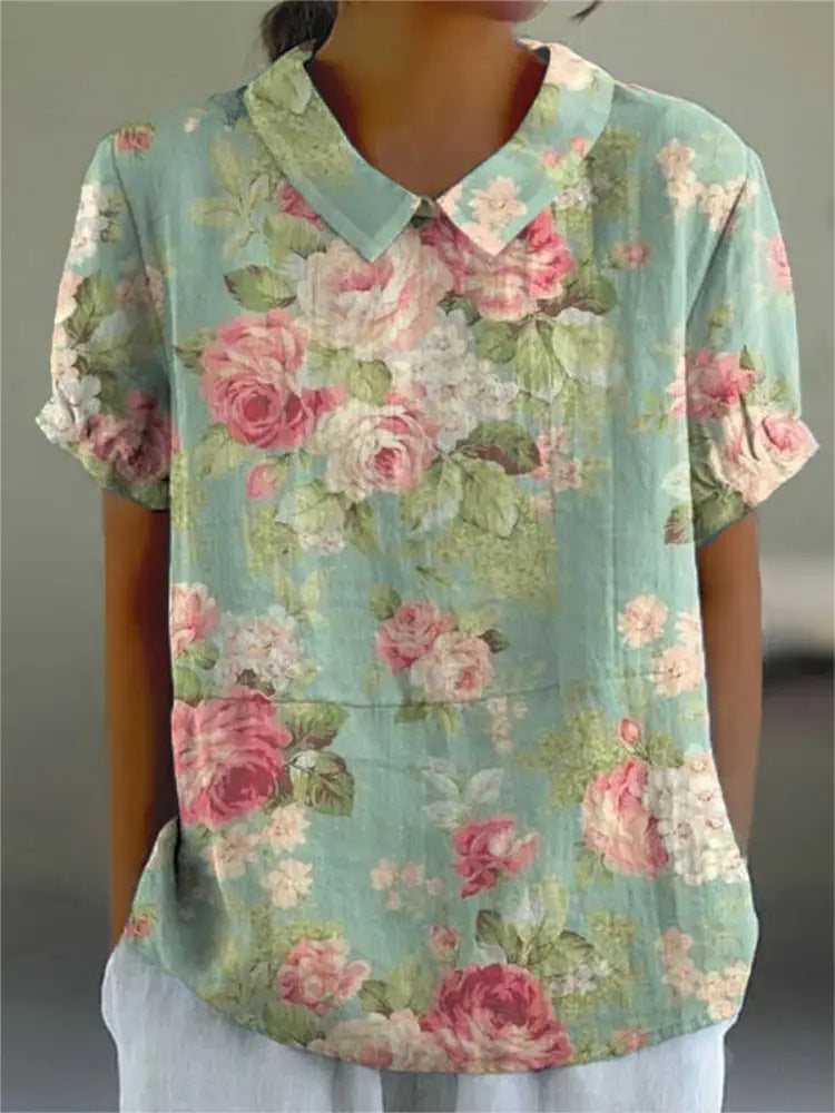 Fashion Summer Style Sleeve Printed Pullover Blouses