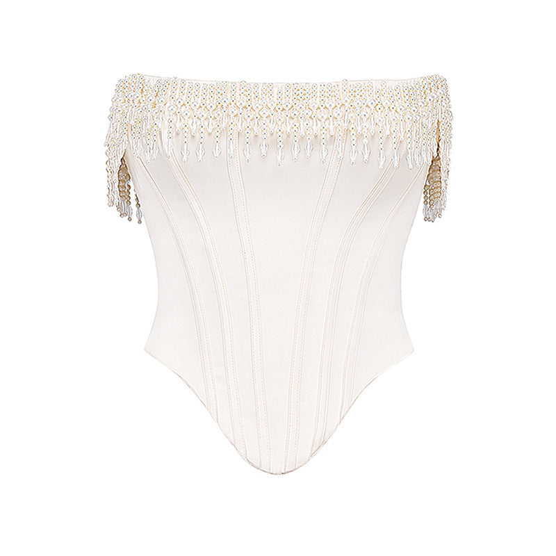 Color Sexy Pearl Tube Sleeveless Fishbone Tops