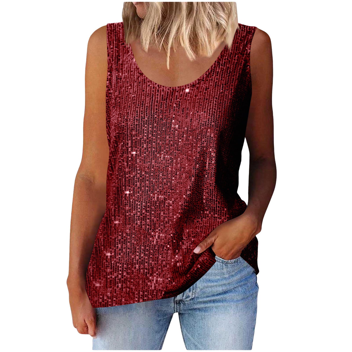 Women's Commuter Sequins Loose-fitting Round Neck Color Tops