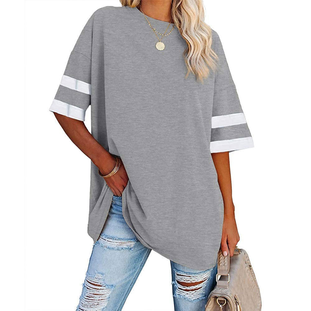 Women's Half Sleeve Round Neck Contrast Color Blouses