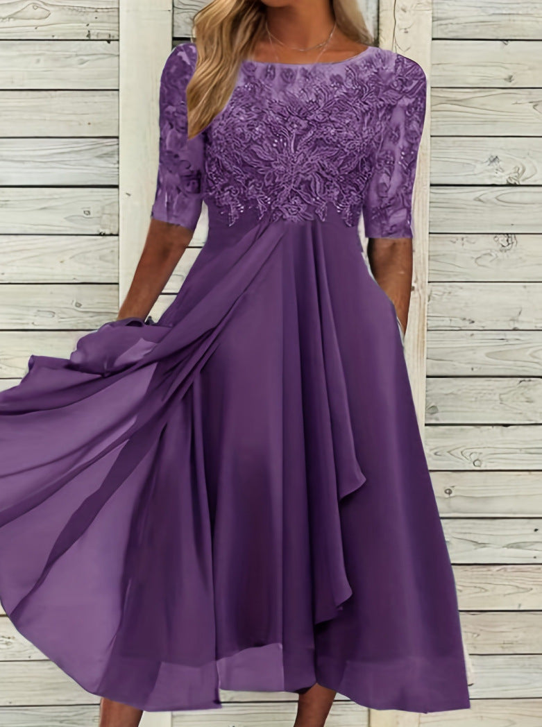 Women's Chiffon Stitching Lace Long Bridesmaid Dress