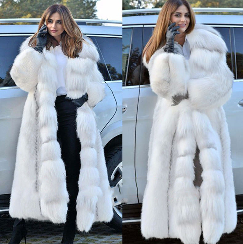 Women's Fur Fox Collar Light Long Hooded Coats