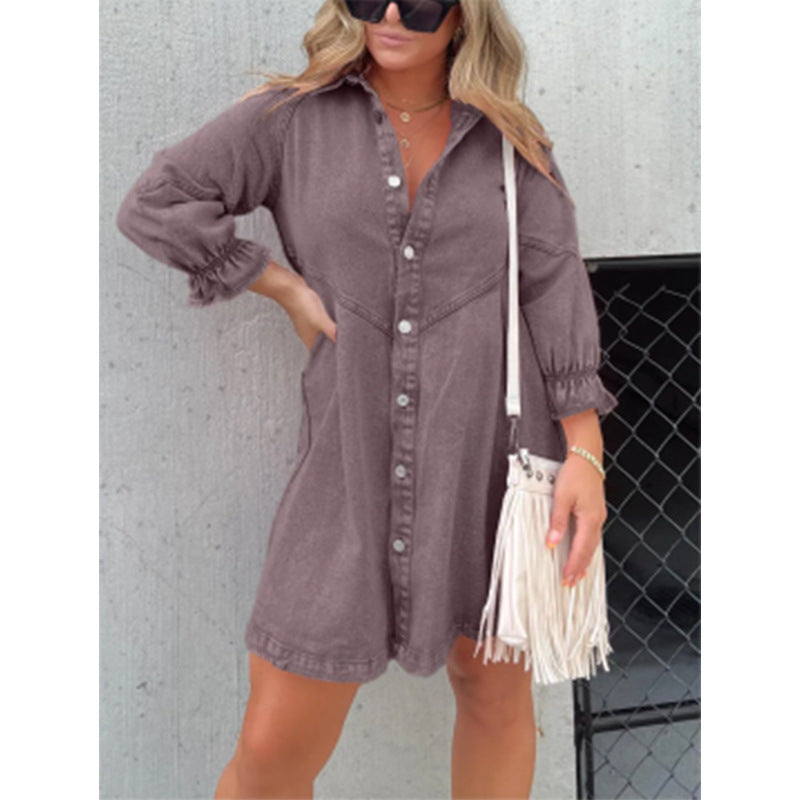 Shirt Denim Lantern Sleeve Loose Dress Skirts
