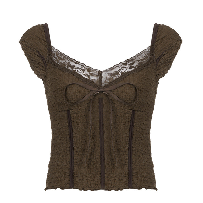 Ear Stitching Tied Niche Hot Puff Blouses