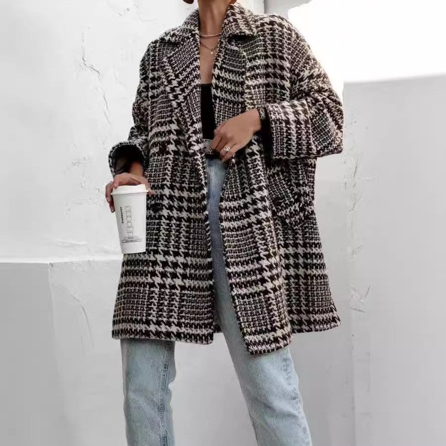 Extra Thick Band Lining Plaid Woolen Coats