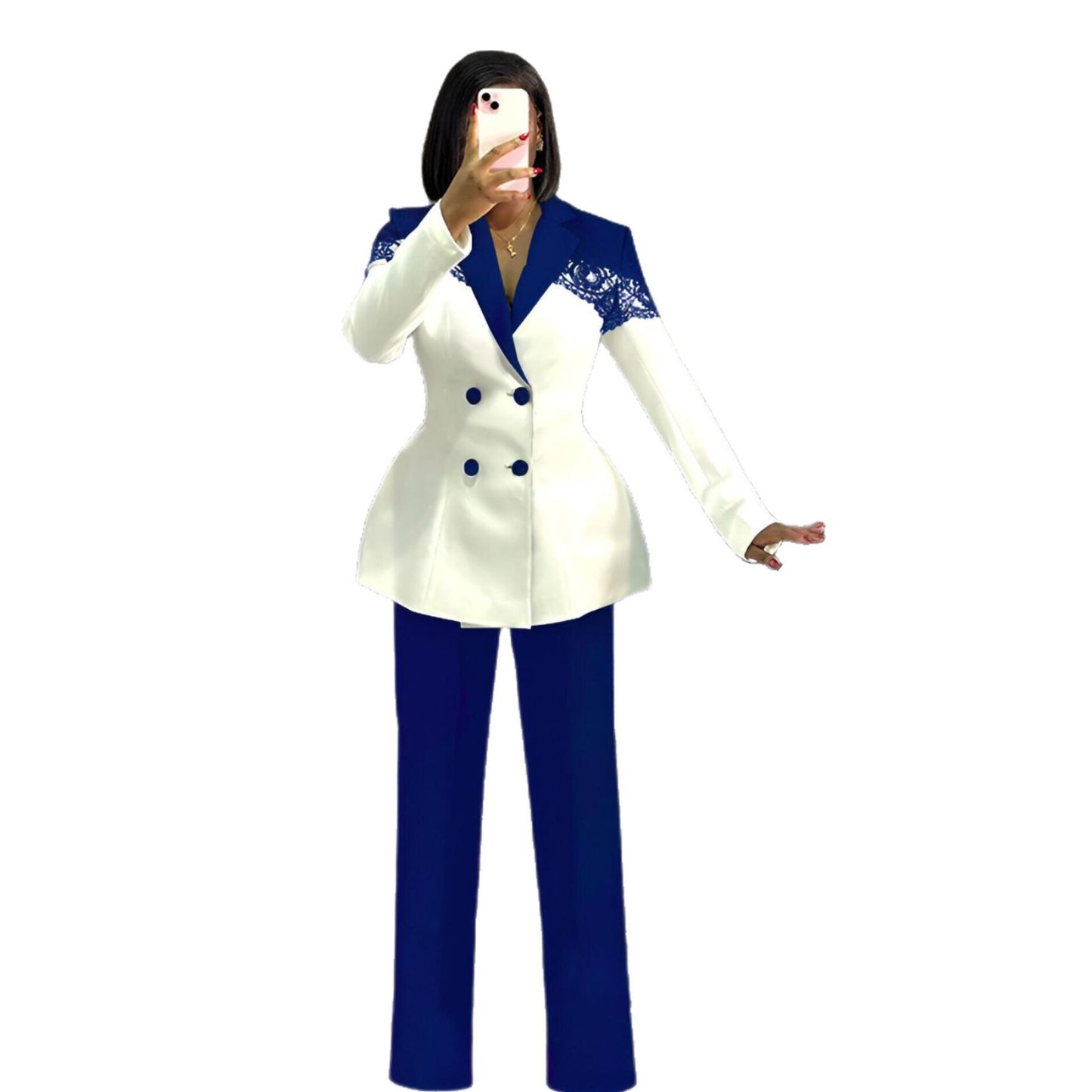 Commute Elegant Waist Slim Elastic Lace Suits