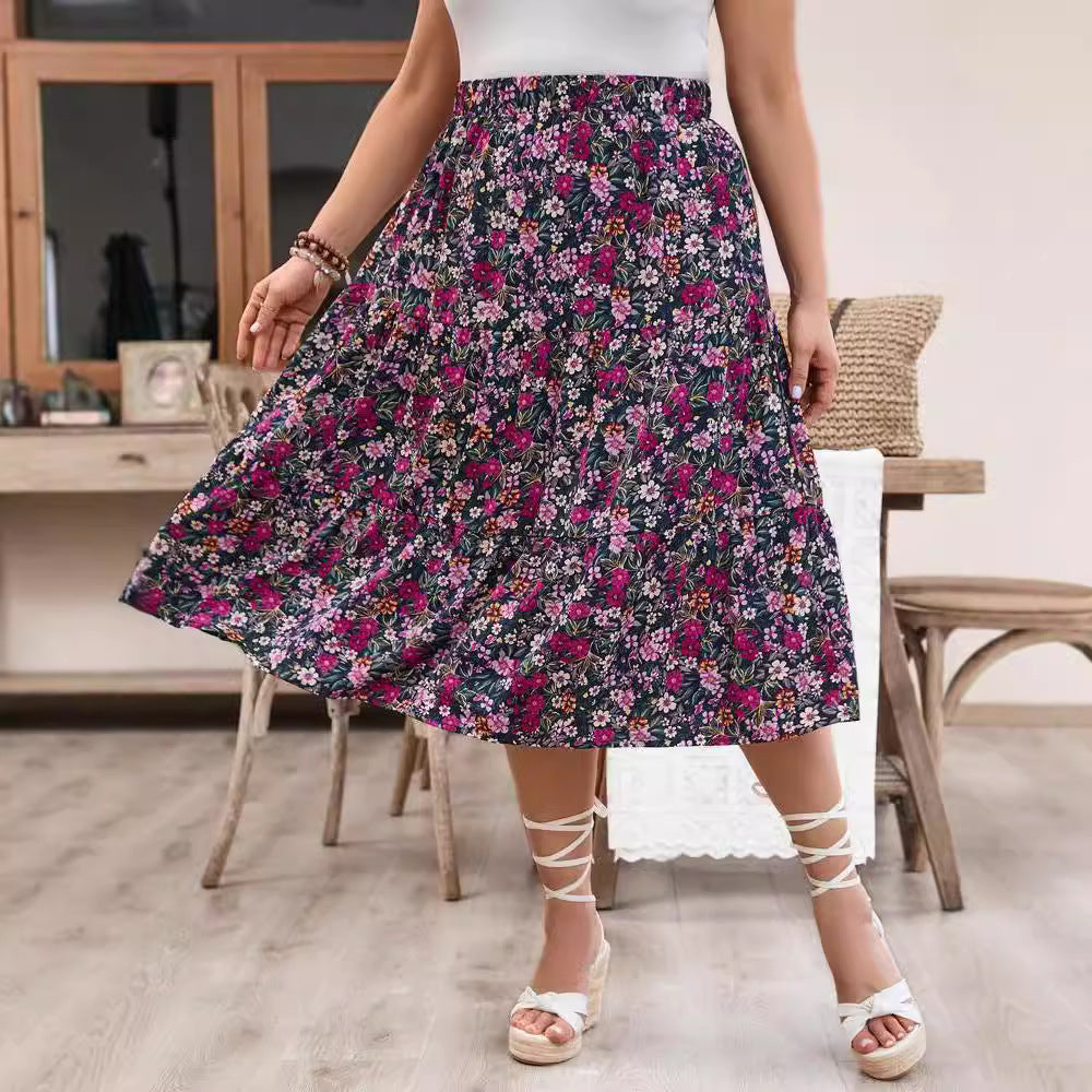 Women's Fashion Printed Floral High Waist Female Skirts