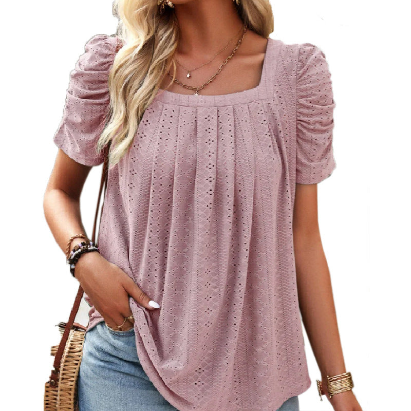 Women's Xi Hollow Square Collar Casual Short-sleeved Shorts