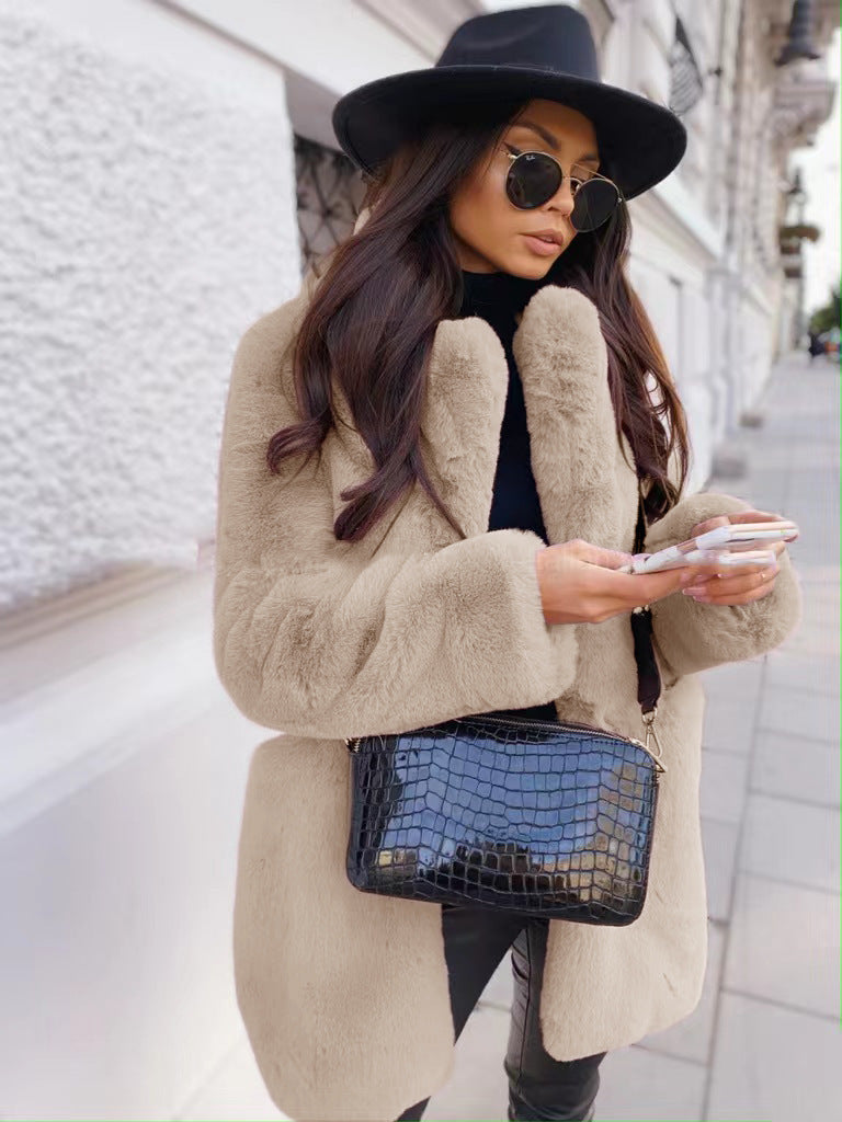 Women's Commute Long Sleeve Lapel Faux Fur Coats