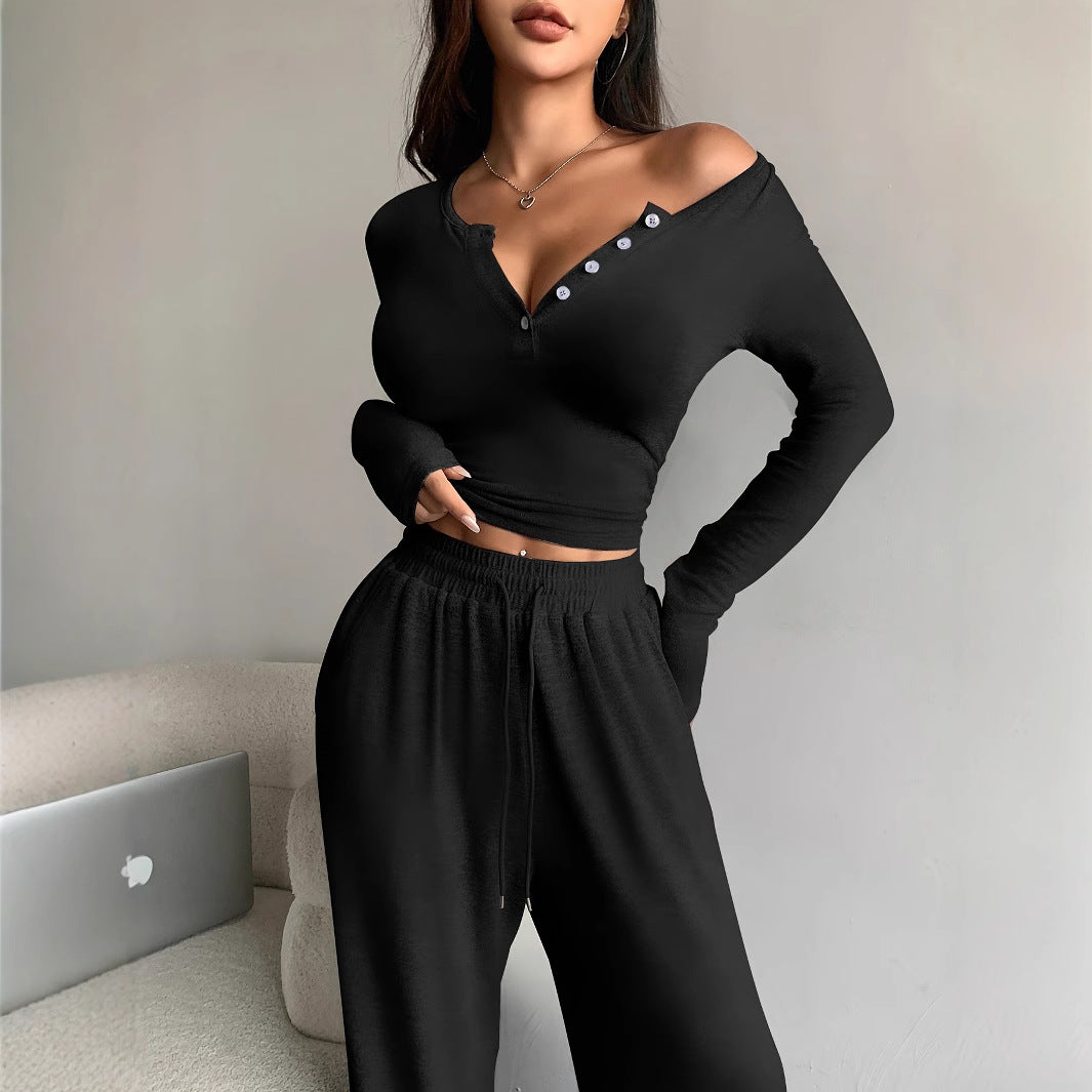 Women's Button Pure Color Tight Lengthened Trousers Suits