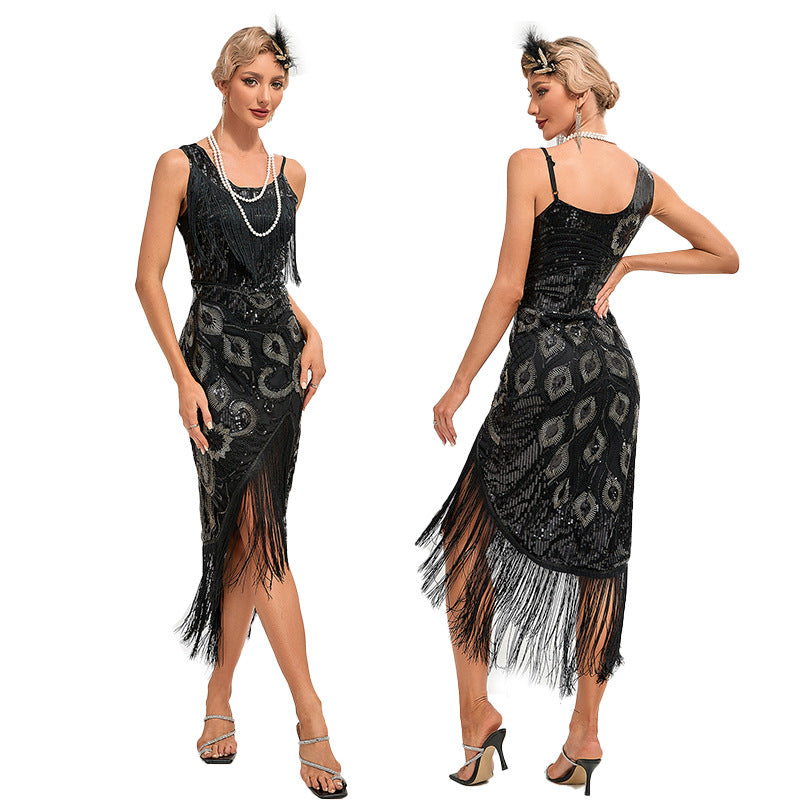 Sequins Dress Retro Tassel Mid-length For Evening Dresses