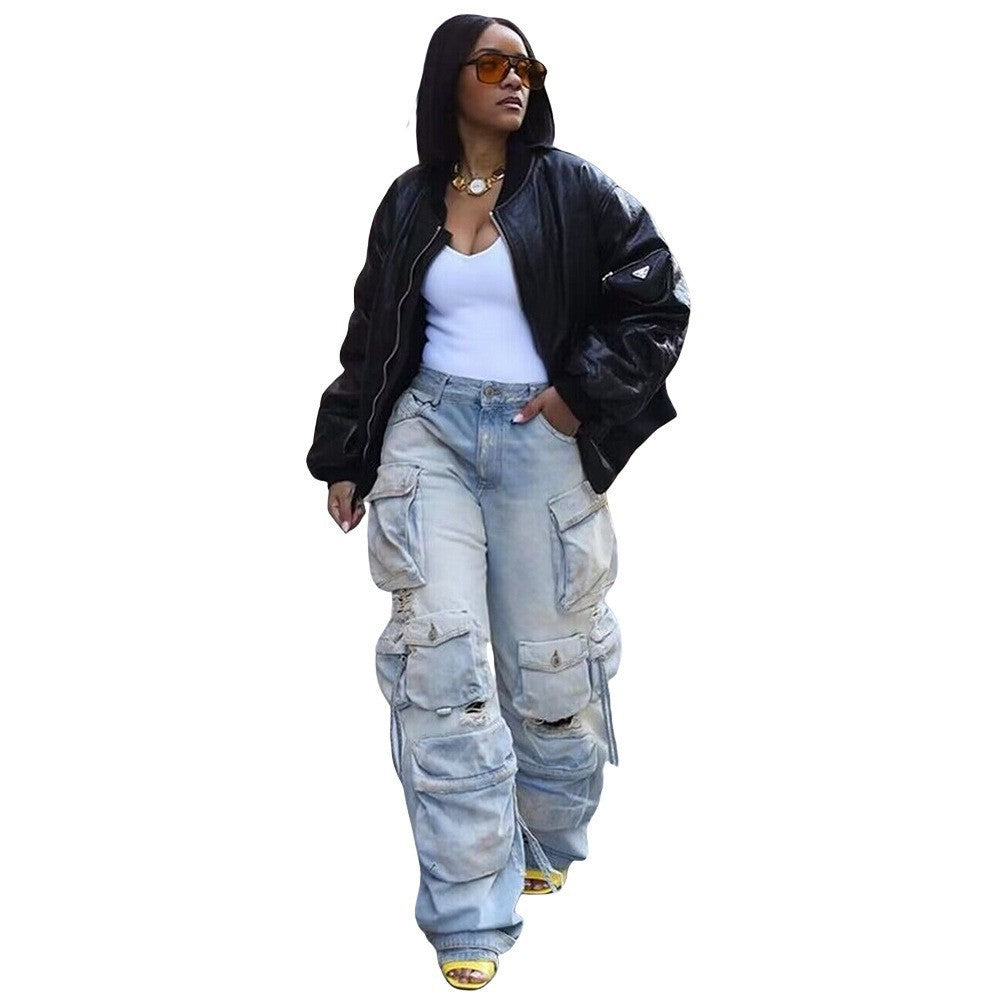 Women's Street Modern Combination Universal Wear Tooling Jeans