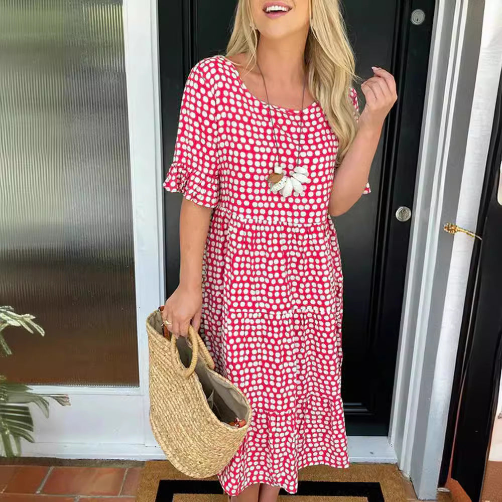 Women's Fashion Wear Summer Round Neck Printed Dresses