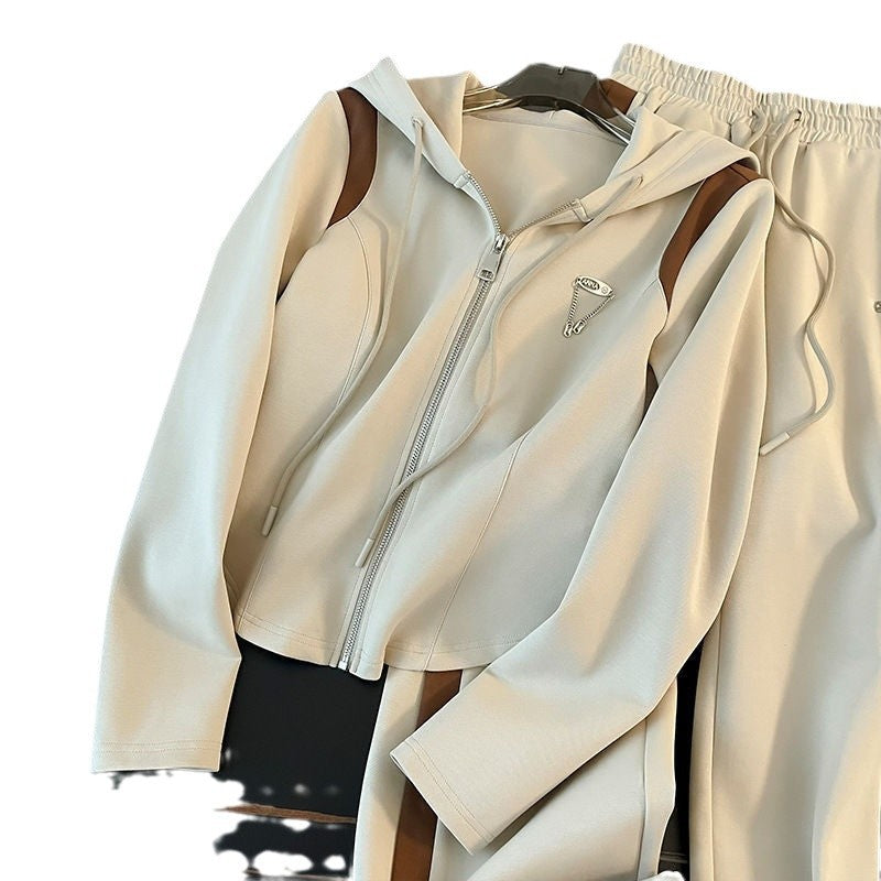 Sports Hood Zipper Wide Leg Two-piece Tops