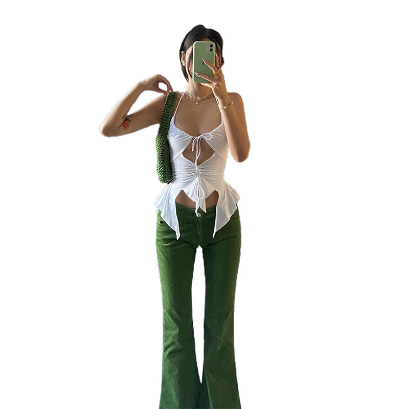 Women's Street Shooting Fashion Halter Thin Belt Hollow Tops
