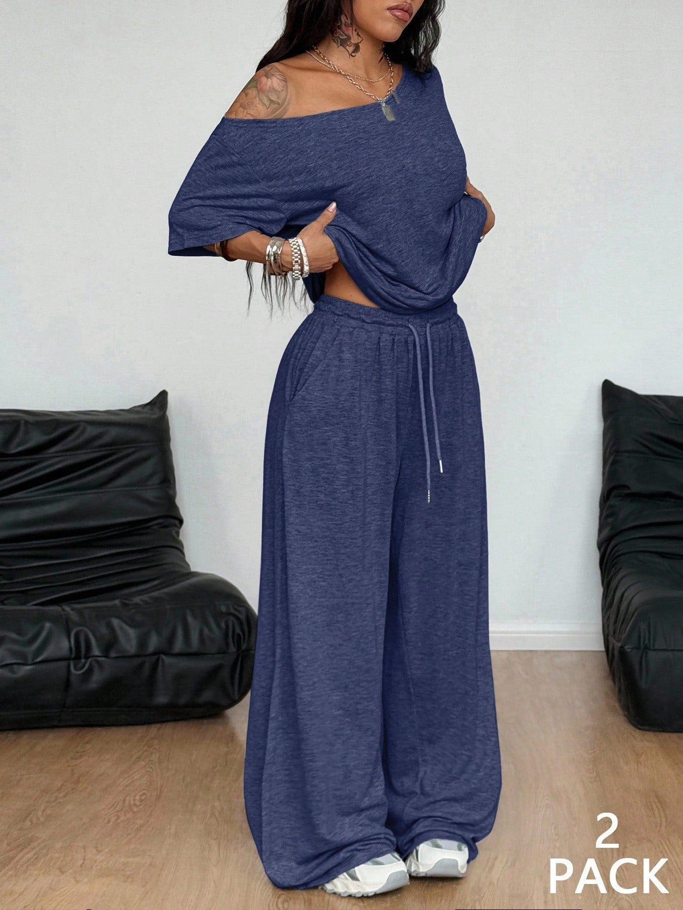 Women's Collar Wide Leg Solid Color Sports Two-piece Fashion Casual Suit