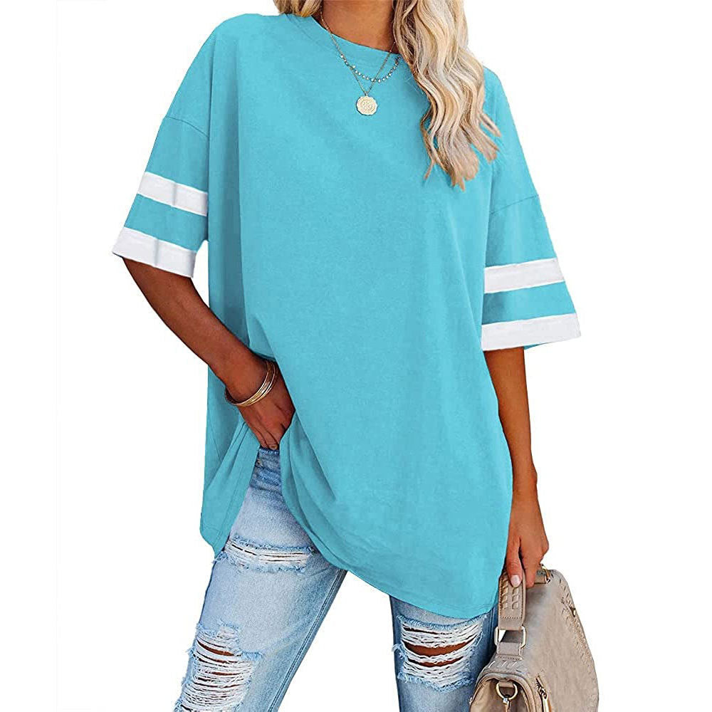 Women's Half Sleeve Round Neck Contrast Color Blouses