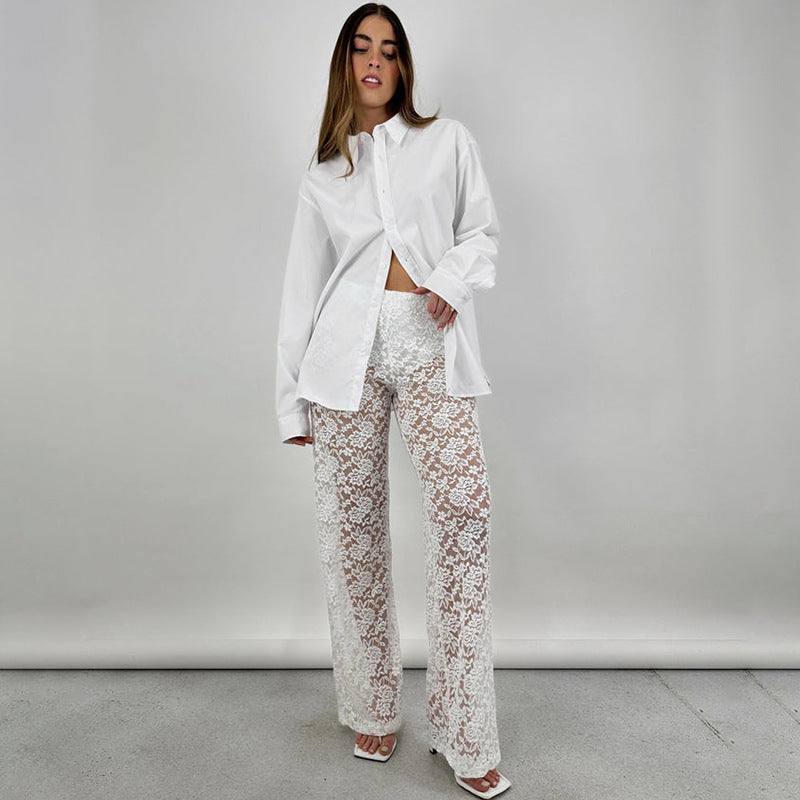 Women's Summer Sexy Lace High Waist Long Pants