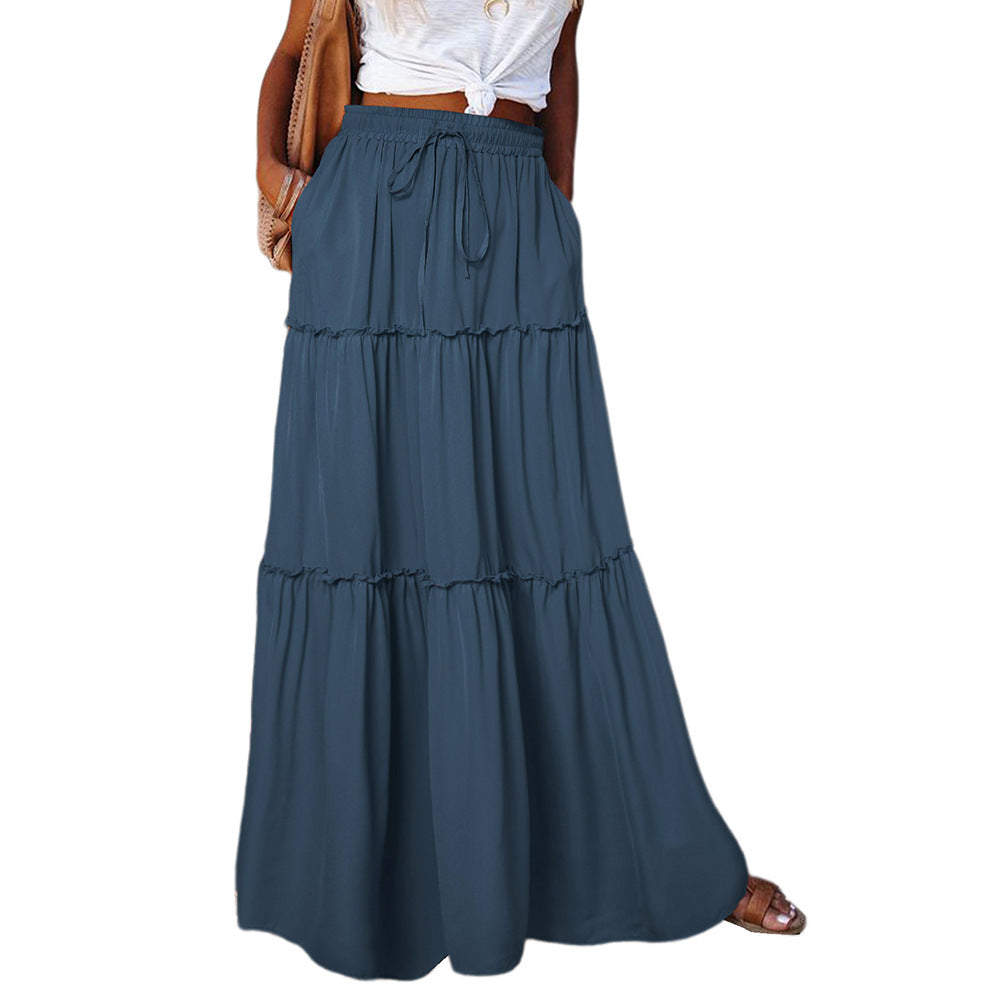 Women's Wooden Ear Layered High Waist Elastic Skirts