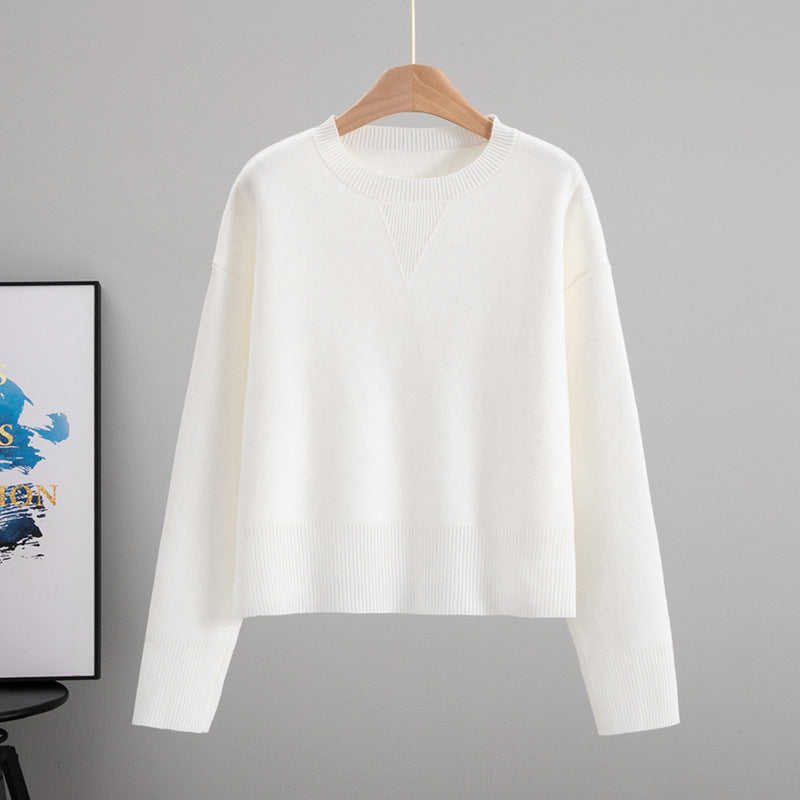 Women's Cored Yarn Round Neck Knitted Loose Slimming Solid Color Bottoming Sweaters