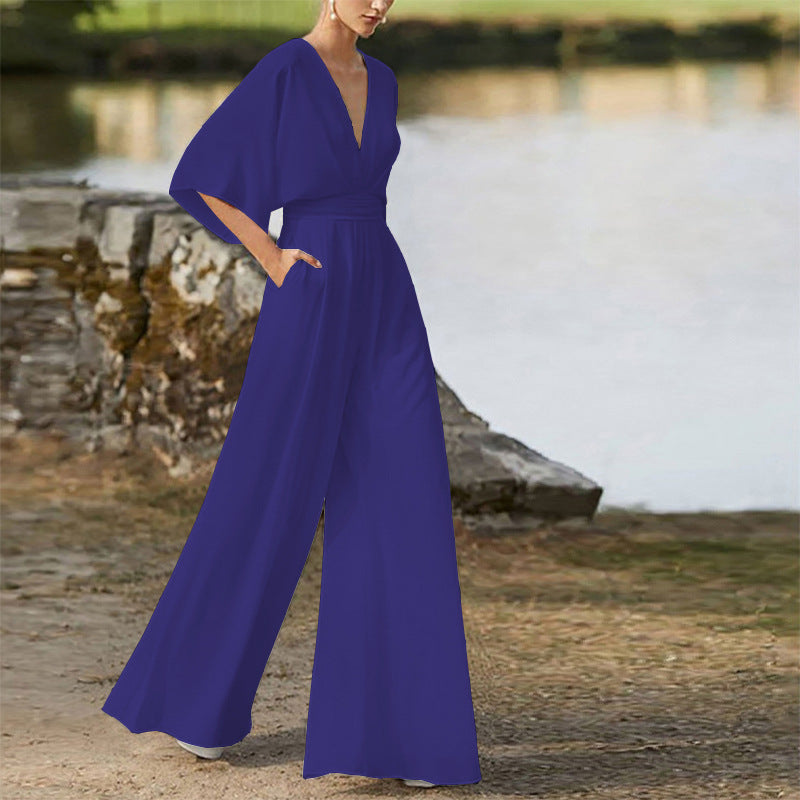 Women's Dress Deep V High Waist Wide Pants